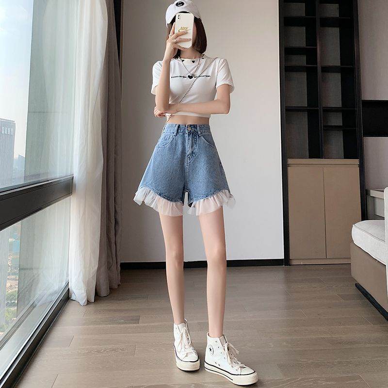 High Waist Design Denim Shorts For Women - Mubimart