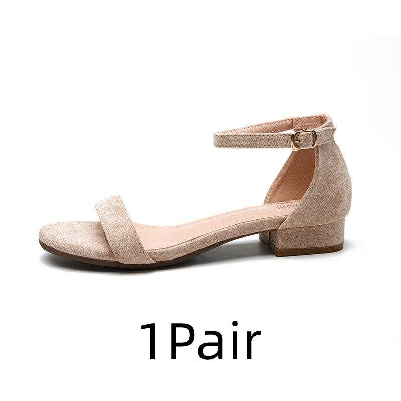 Women's New Versatile Chunky Heel Strappy Sandals - Mubimart