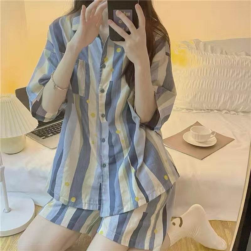 Women's Loose Cardigan Lapel Pajama Set - Mubimart