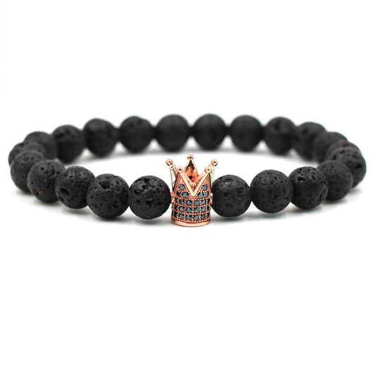 Hot Trendy Lava Stone Pave CZ Imperial Crown And Helmet Charm Bracelet For Men Or Women Bracelet Jewelry Pulseira hombres - Mubimart