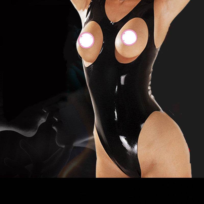 Women One Shot Latex Bodysuit Swimsuit - Mubimart