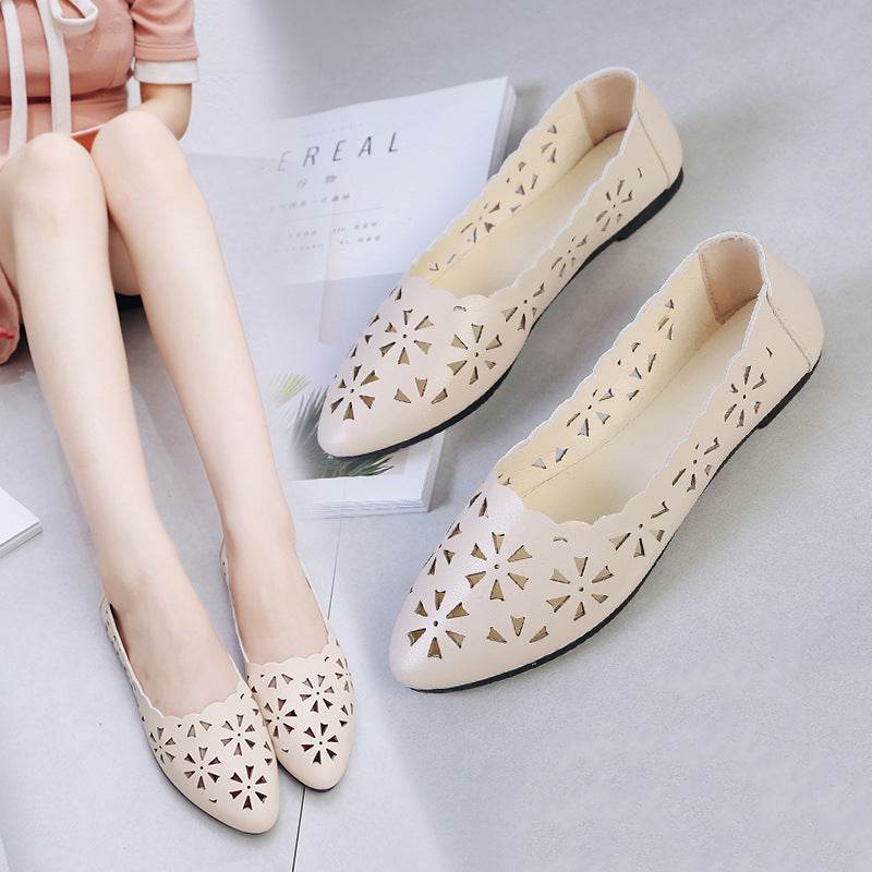 New Arrival Women Flats Shoes Flat Flat Heel Hollow Out Flower Shape Nude Shoes Pointed Toe Shoes zapatos mujer - Mubimart