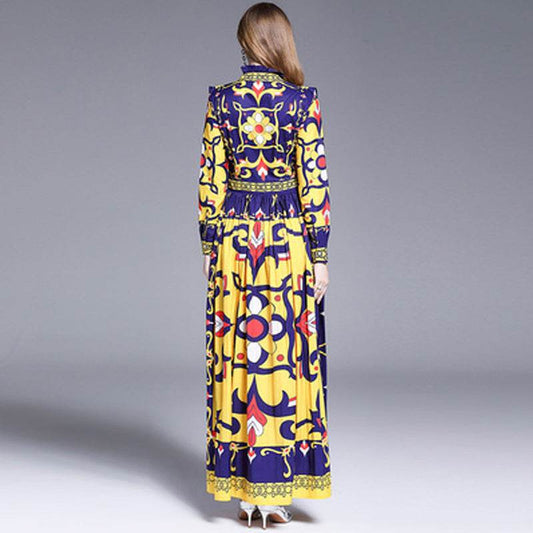 Printed pleated maxi dress - Mubimart