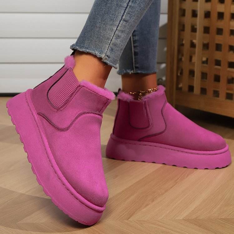 Winter Snow Boots Fashion Flat Thick-soled Cotton Shoes Round Toe Warm Plush Ankle Boot For Women - Mubimart