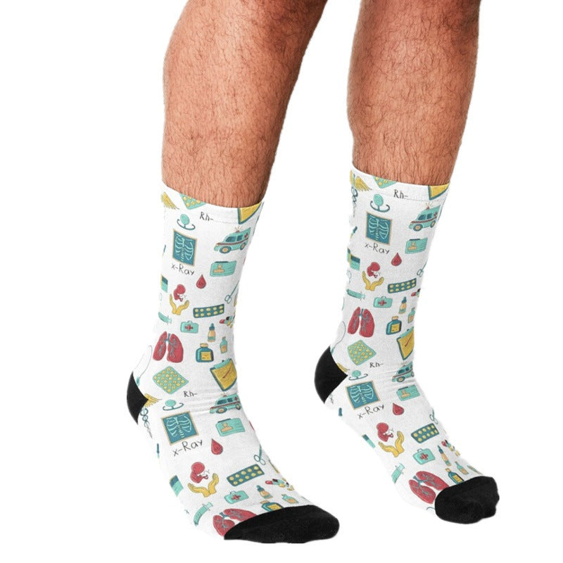 Men's Cartoon Unique Europe And America Cross Border Athletic Socks Digital Printing Lovers' Socks - Mubimart -  