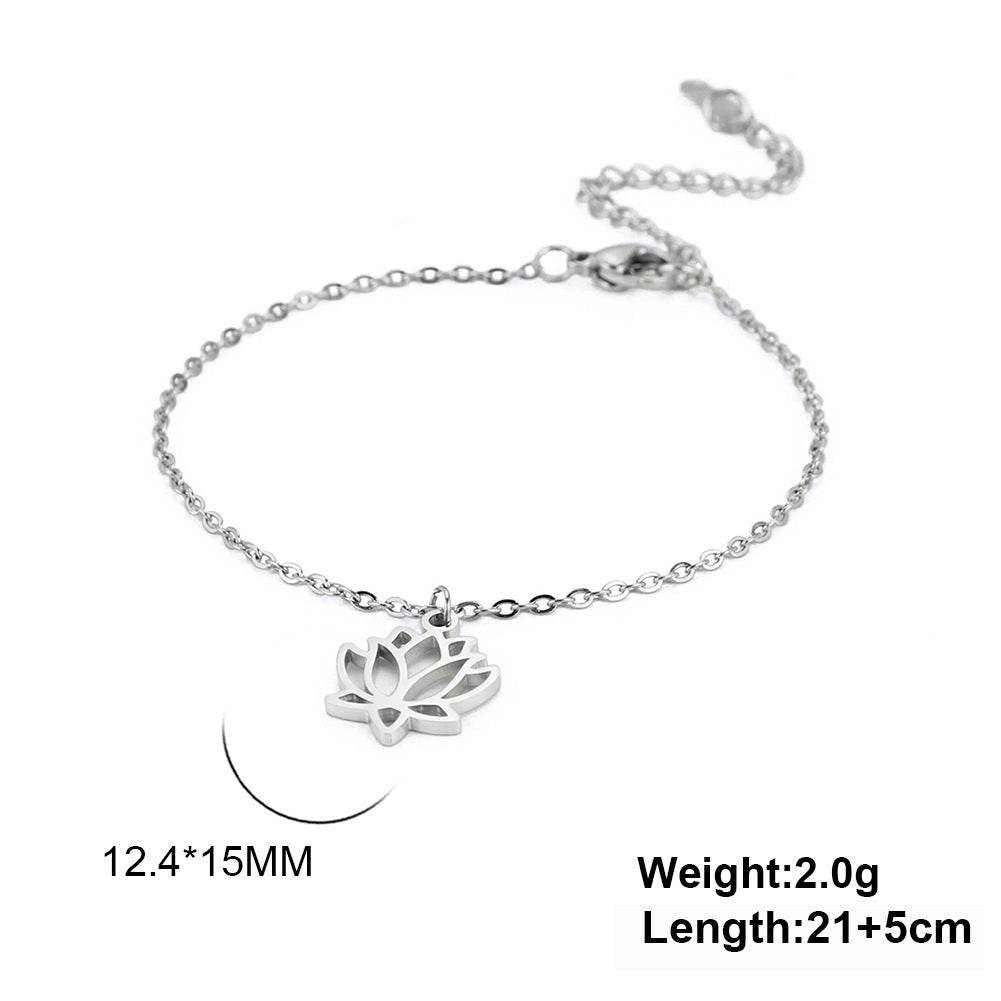 Women's Lotus Stainless Steel Bohemian Pendant Ankle Bracelet Beach Accessories - Mubimart