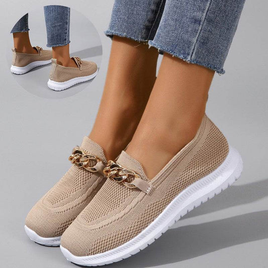 Chain Flats Shoes Women Mesh Sports Walking Shoes - Mubimart