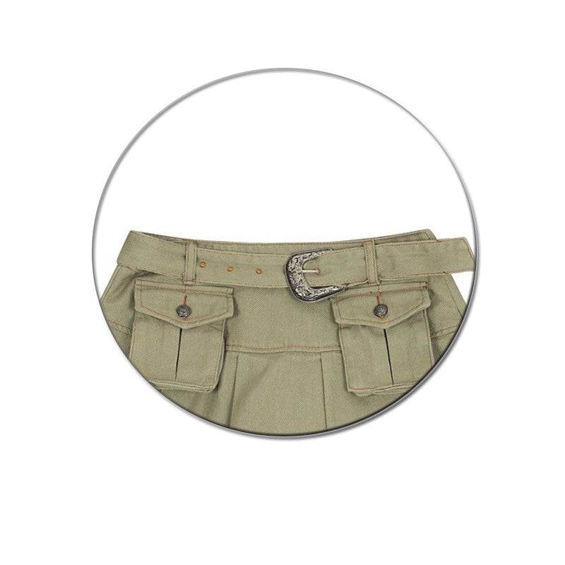Women's Retro Multi-pocket Workwear Denim Skirt - Mubimart