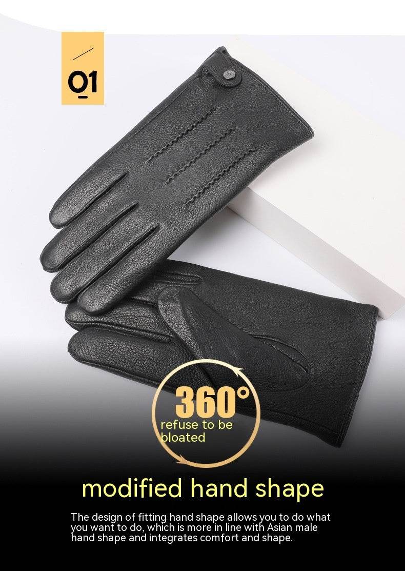 Fleece-lined Thickened Real Leather Gloves - Mubimart