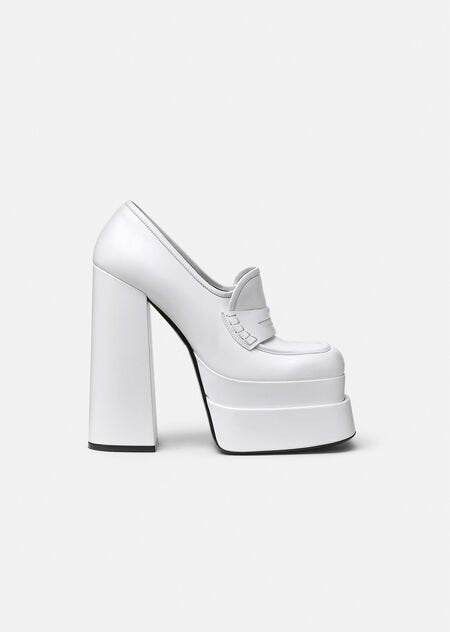 Square Toe Chunky High Heels Double Platform - Mubimart
