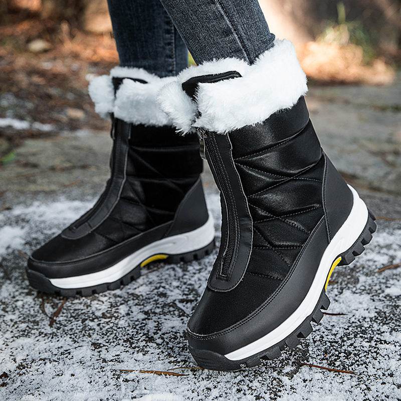 Waterproof Snow Boots Women's Mid-calf Front Zipper - Mubimart