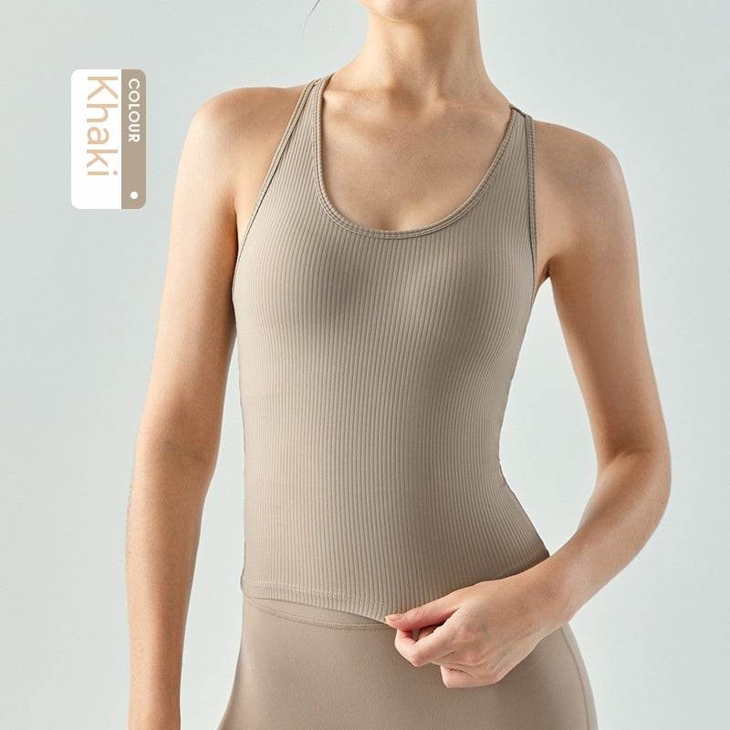 Yoga Workout Clothes Top With Chest Pad - Mubimart