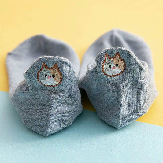 Socks Women's Socks Low Top Shallow Mouth Cotton Cute Japanese Style Cartoon Three-dimensional Heel Cat Boat Socks Spring And Summer Isn Fashion - Mubimart