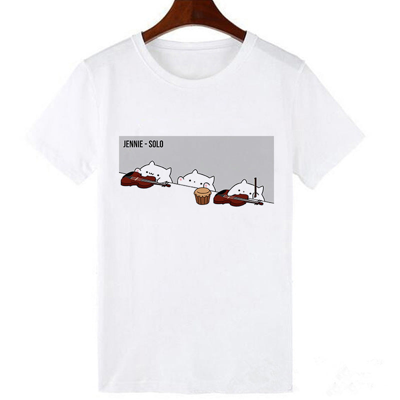 Horro Skull and Cat Femal Tshirt Top Tees kawai T-shirt - Mubimart -  