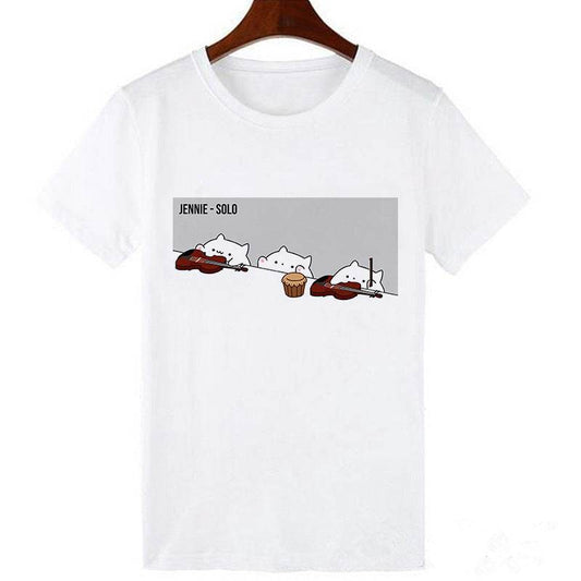 Horro Skull and Cat Femal Tshirt Top Tees kawai T-shirt - Mubimart