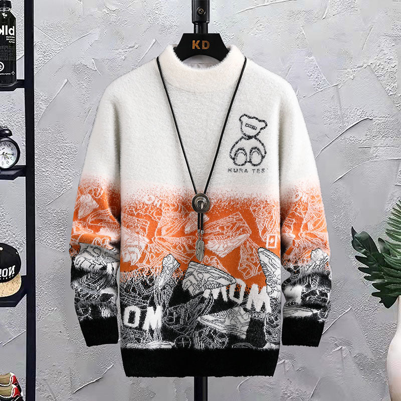 Fashion Patchwork Hip Hop Crew Neck Sweater Mens