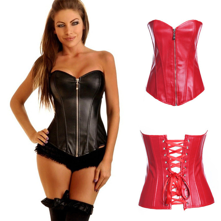 Poly Urethane Leather Court Corset Zip Tight Corset Corset - Mubimart -  