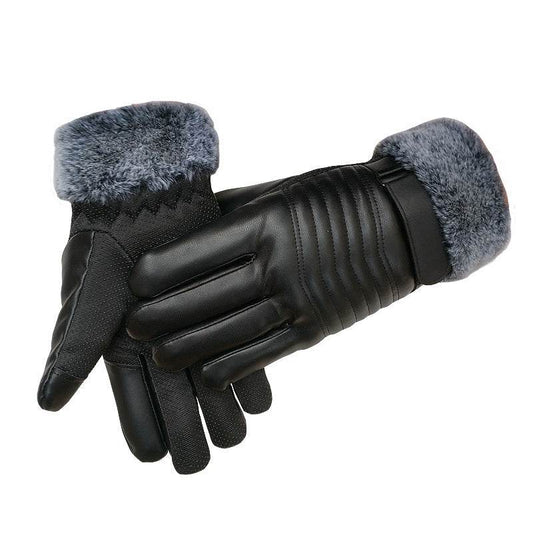 Winter Leather Gloves For Men And Women Velvet Thickened Cold-proof Warm Cycling Anti-slip Touch-screen Large Fleece Gloves - Mubimart