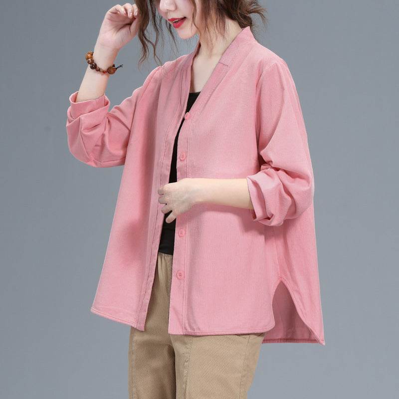 Loose plus size corduroy shirt - Mubimart