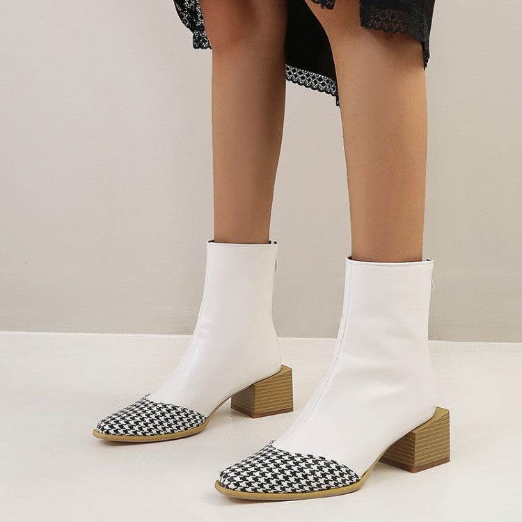 Plus Size British Short Boots Women Pointed Thick Heel Zipper Martin Boots Leather Boots Women - Mubimart