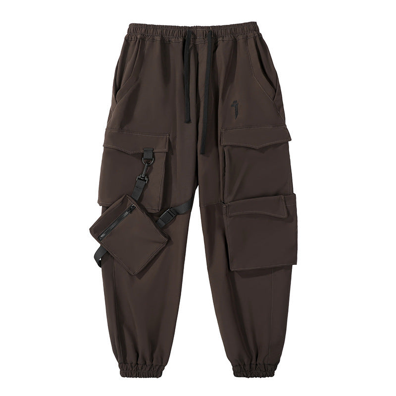 Men's Loose Casual Pocket Trousers With Ribbon Cargo Jogger Pants