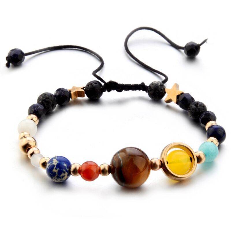 Eight Planets Alloy Bracelet, Natural Stone Bead Bracelet Women Solar System Bracelet Universe Galaxy The Eight Planets Guardian Star Natural Stone Beads Bracelet Bangle Gifts For Girls - Mubimart