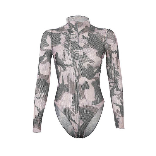 Mesh headpiece bodysuit - Mubimart