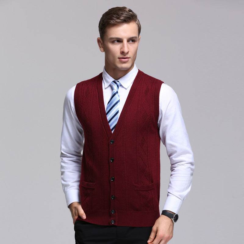 Men's Wool Vest Knitted Vest Middle-aged Men's Sweater - Mubimart