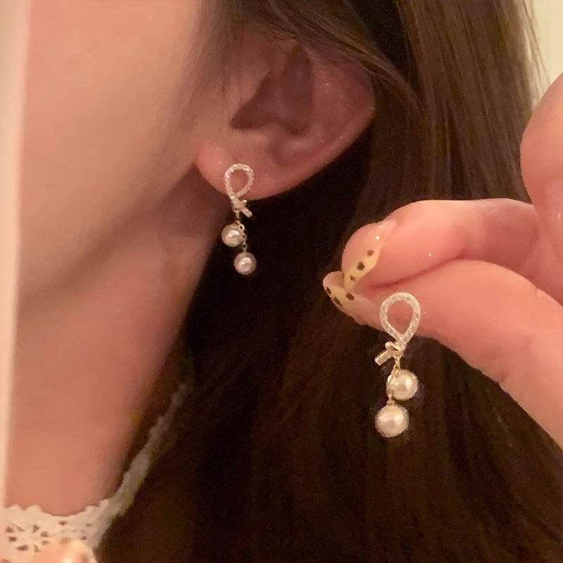 Bowknot Tassel Stud Earrings For Women - Mubimart