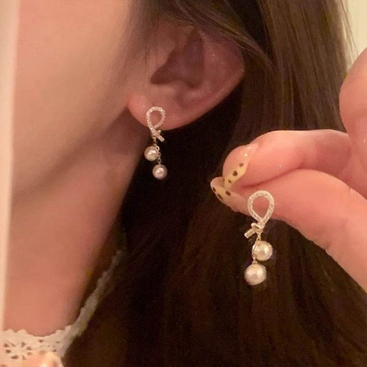 Bowknot Tassel Stud Earrings For Women - Mubimart