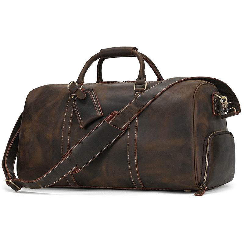 Men's Real-leather Traveling Black Gym Bag - Mubimart