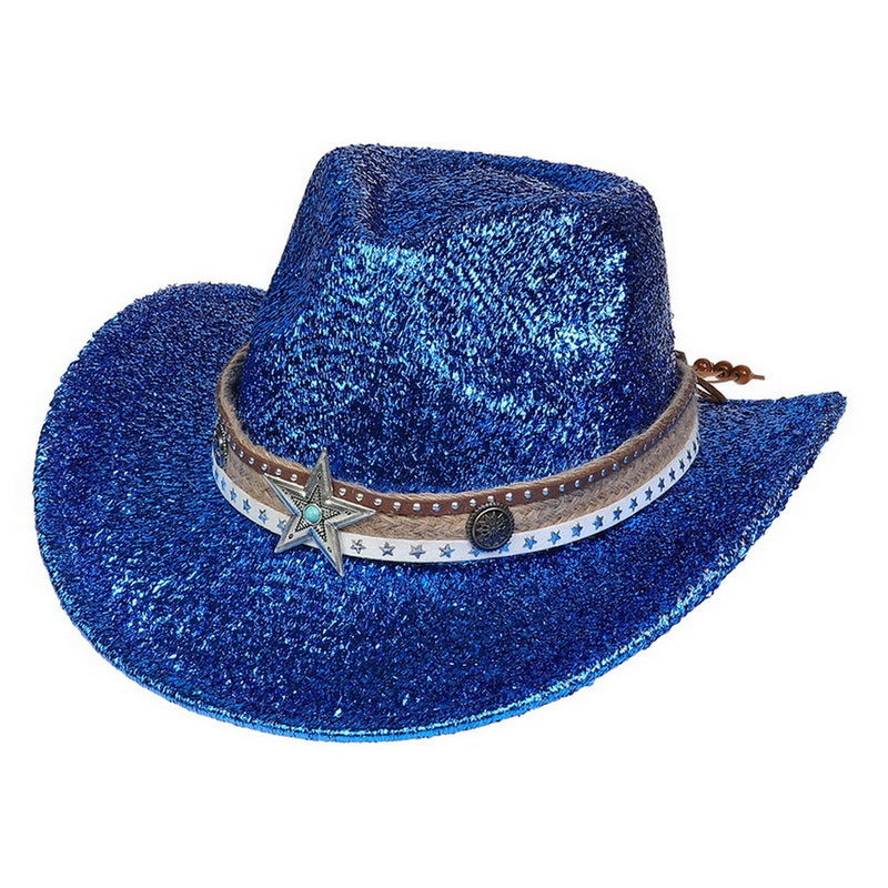 Festival Party Versammlung Silber Western Denim Fedora Hut Filz