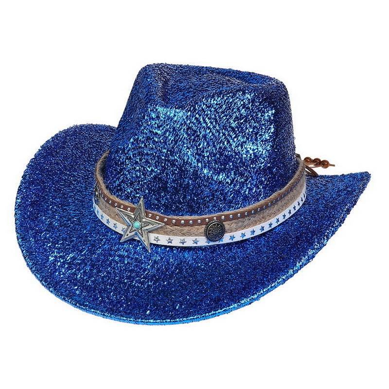 Festival Party Gathering Silver Western Denim Fedora Hat Felt - Mubimart