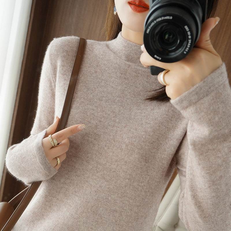 Women's Loose Large Size Bottoming Knitted Sweater With Half Turtleneck - Mubimart