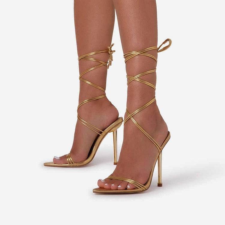 Women's Pointed Toe Stiletto Strappy High Heel Sandals - Mubimart
