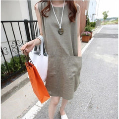 Summer Dress Ladies Fashion Loose Linen Slip Dress - Mubimart -  