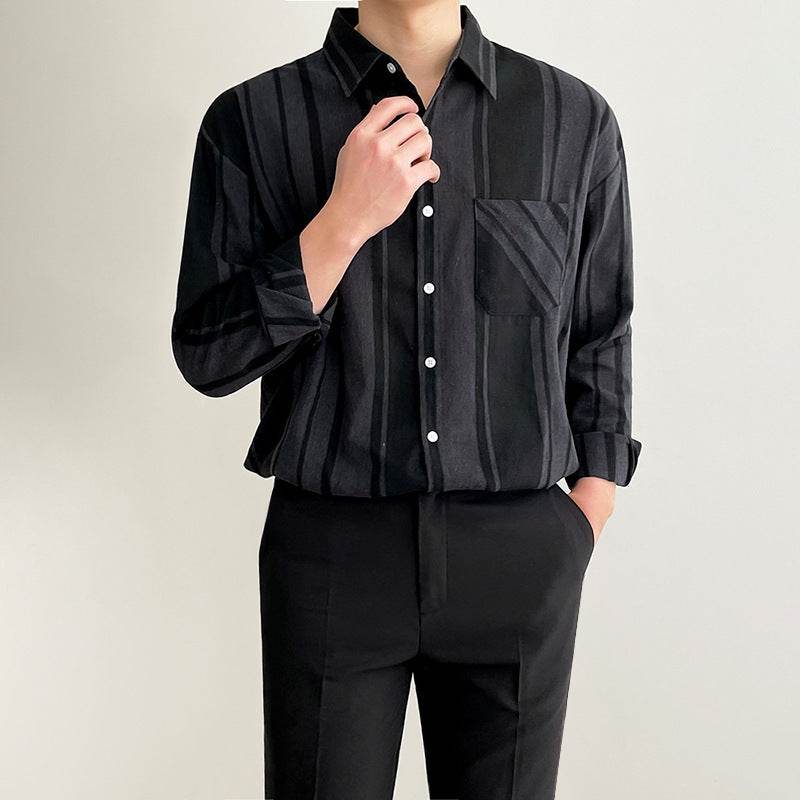 Black Shirt Men's Long-sleeved Jacket Casual Shirt - Mubimart