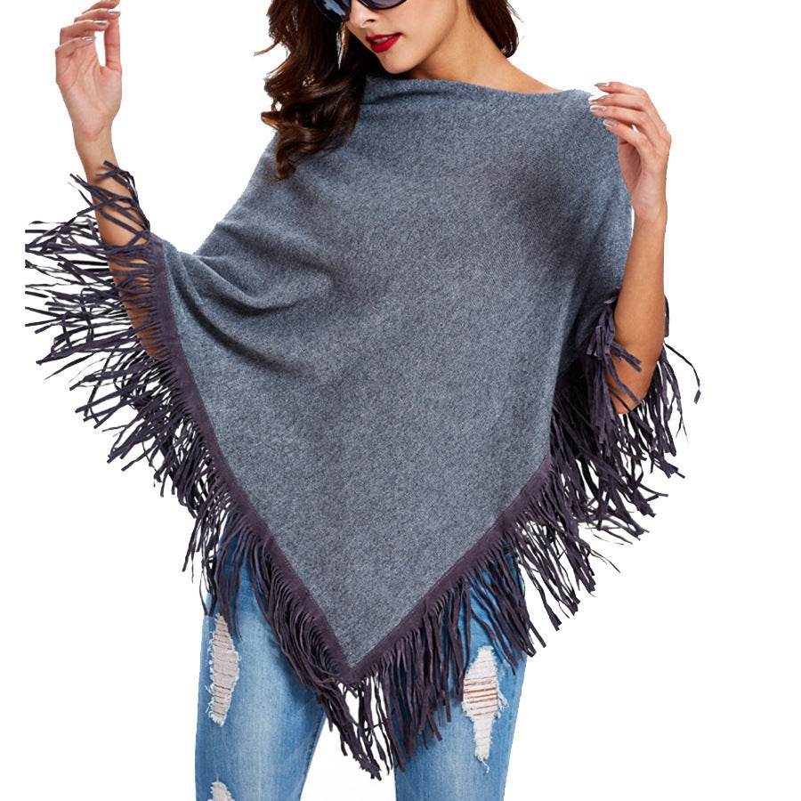 Fringed cloak shawl - Mubimart