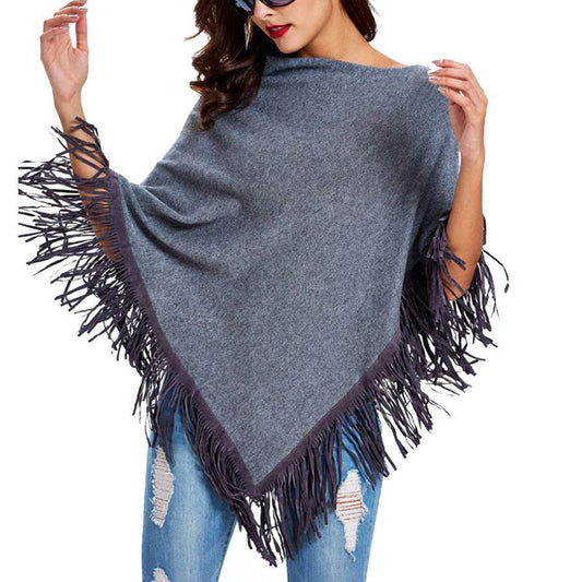 Fringed cloak shawl - Mubimart