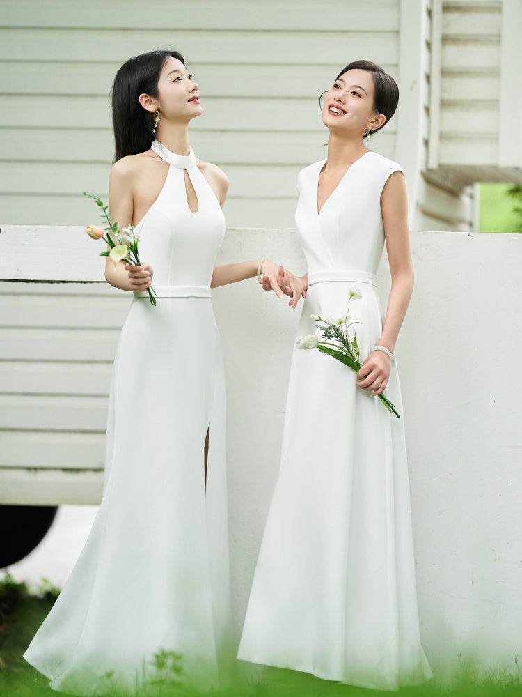 White Bridesmaid Dress Senior Dress Daily Style Formal Dress - Mubimart
