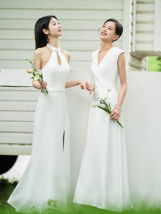 White Bridesmaid Dress Senior Dress Daily Style Formal Dress - Mubimart