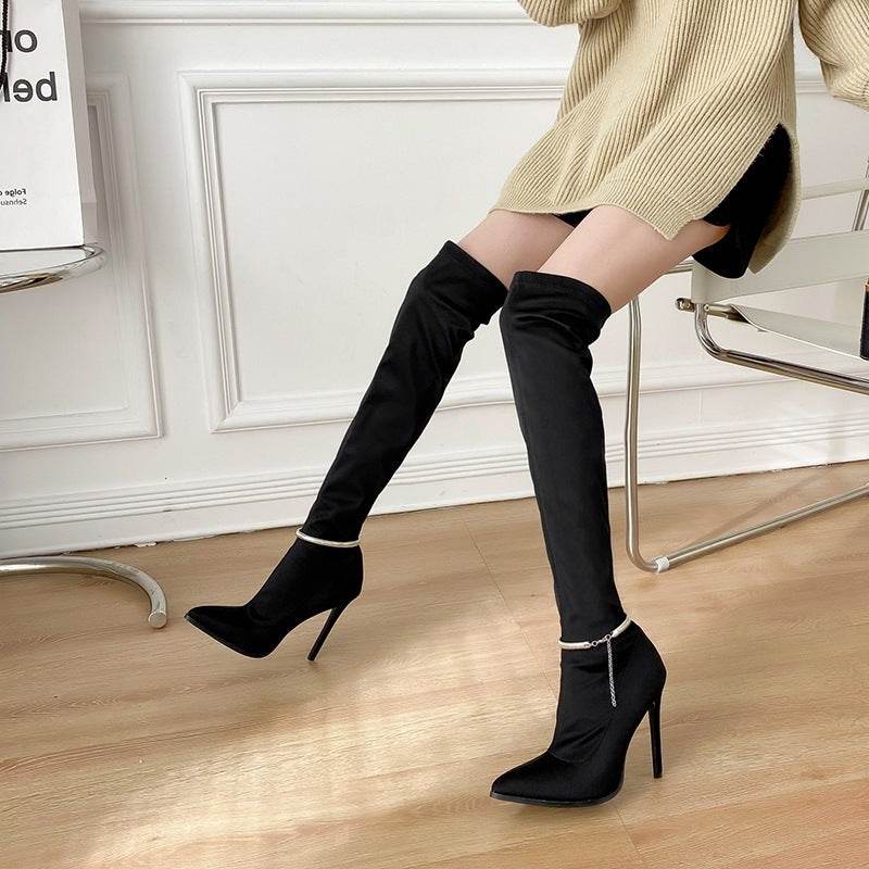 Over-the-knee Boots Stiletto Stretch Fabric - Mubimart