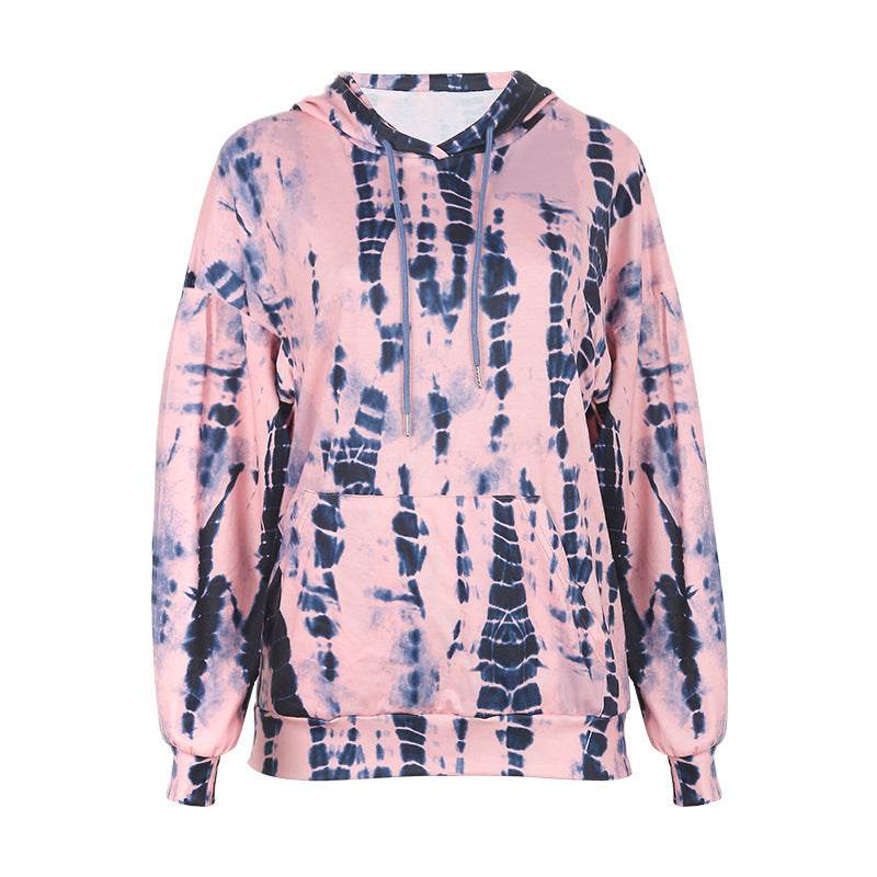 Long-Sleeved Plus Size Tie-Dye Printed Hooded Sweatshirt - Mubimart