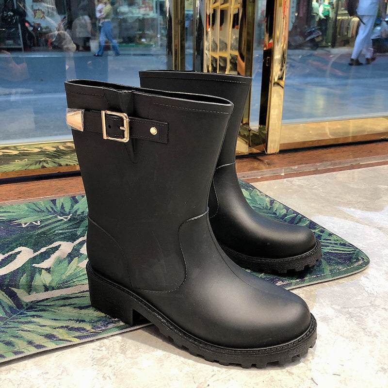 Fashion Temperament Non-slip Waterproof Shoes Rubber Rain Boots Women - Mubimart