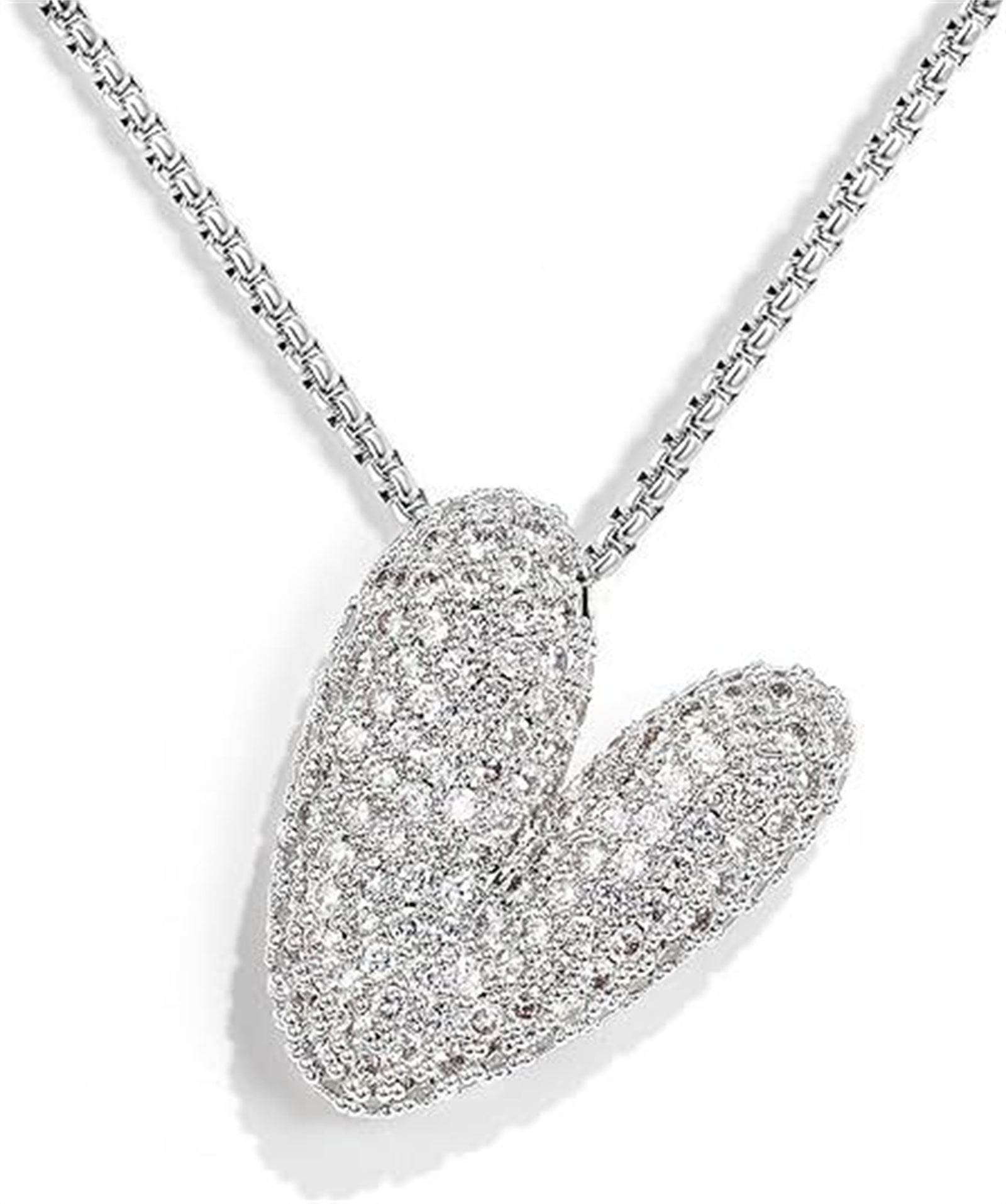 Brass Zircon Balloon English Letter Necklace - Mubimart