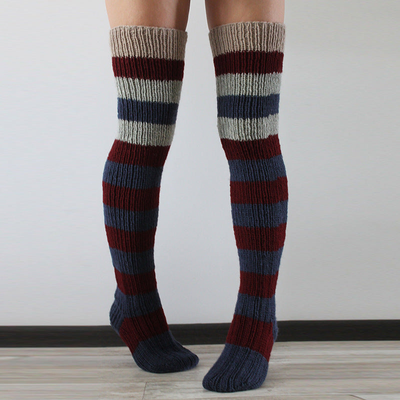 Fashion Y2K Striped Long Knee-high Knitted Pile Of Socks For Women - Mubimart -  