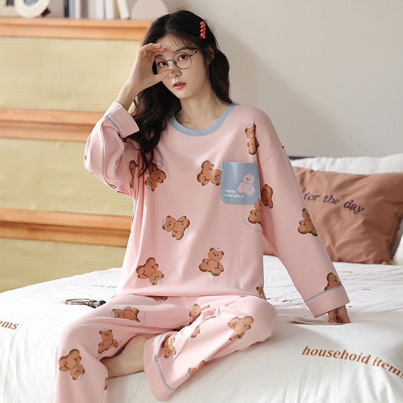 Loose Print Pajamas Women Autumn Winter Pyjama Set Long Sleeves And Trousers Elegant Sleepwear Girl Loungewear Home Clothes - Mubimart -  