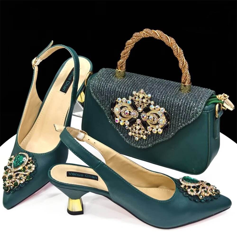 Casual French Style Small Square Pointed Toe Slingback High Heels Women's Shoes And Bags Suit - Mubimart