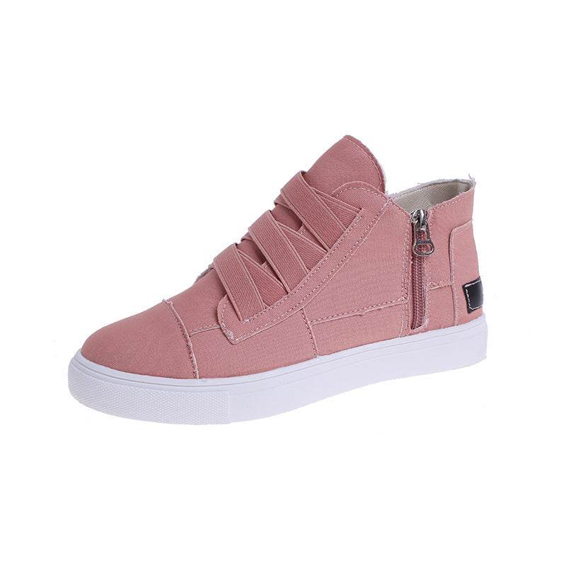 Canvas Flat Shoes Women Side Zipper Walking Sneakers - Mubimart