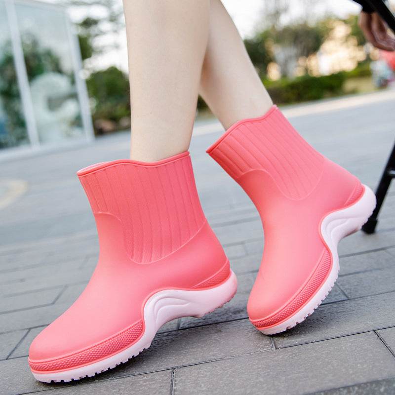 Women's Mid-calf Waterproof Soft-soled Rain Boots - Mubimart